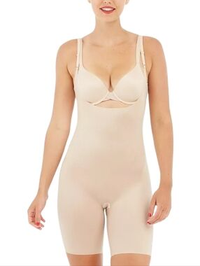 spank mid-thigh open bust shaping bodysuit 1X